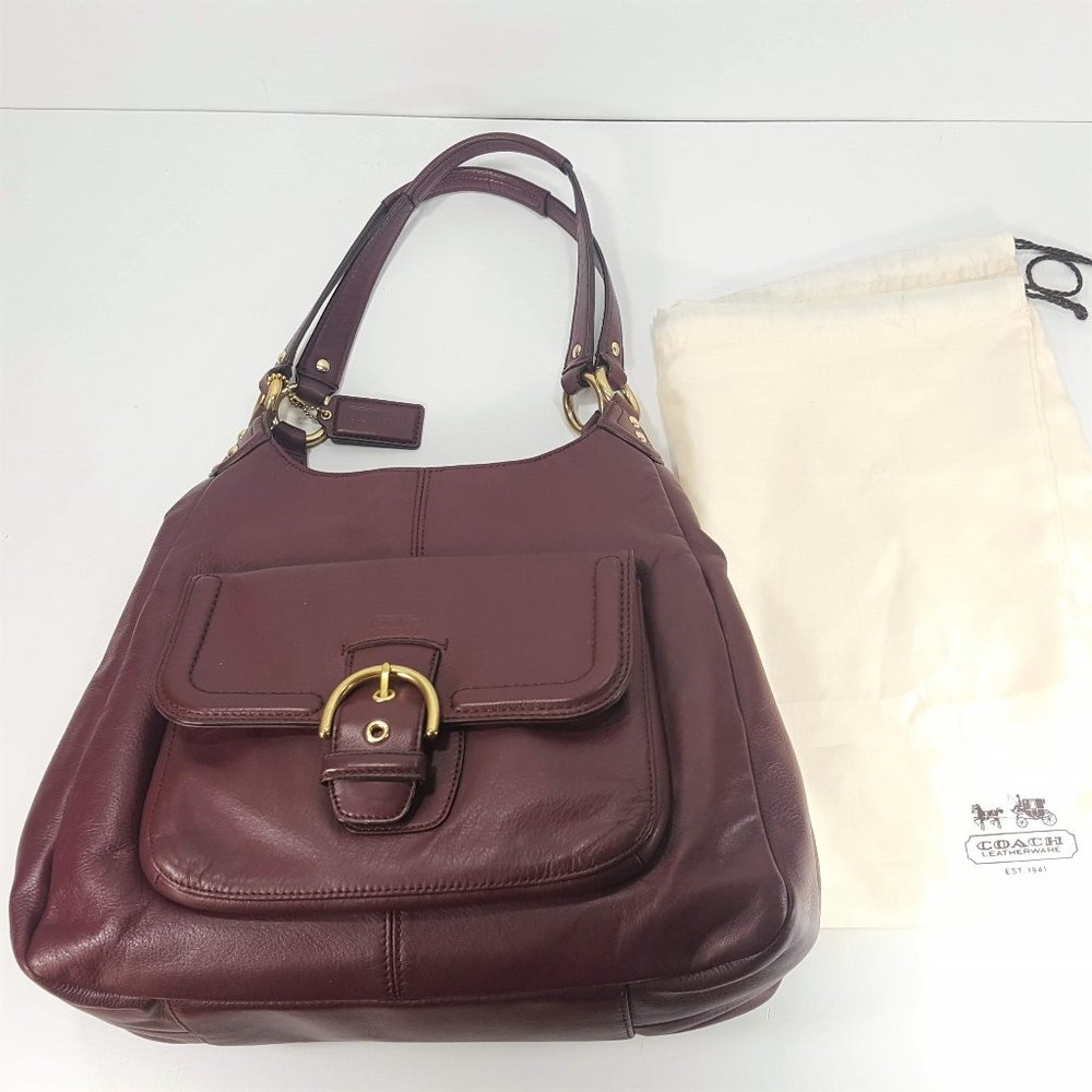 Coach Leather Satchel Purse Medium Tote Coach Storage Bag Rich Burgundy Handbag